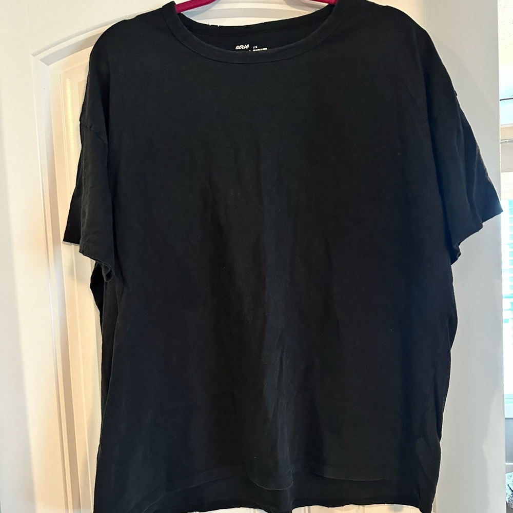 Aerie Distressed Basic Boyfriend TShirt Black Large